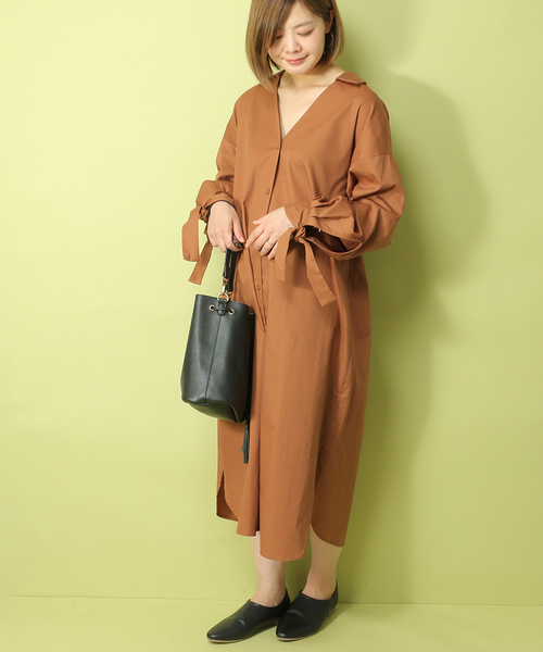 Notch ノッチ の 袖リボンシャツワンピース シャツワンピース Wear
