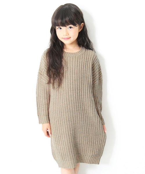 devirock(デビロック)の「畦編みニットワンピース セーター(ワンピース・キッズ・ベージュ/モカ/ラベンダー/イエロー系その他/ワイン・130cm/140cm/120cm/150cm/160cm/110cm/100cm)」の1枚目の写真