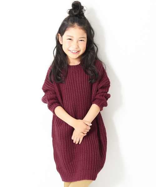 devirock(デビロック)の「畦編みニットワンピース セーター(ワンピース・キッズ・ベージュ/モカ/ラベンダー/イエロー系その他/ワイン・130cm/140cm/120cm/150cm/160cm/110cm/100cm)」の5枚目の写真