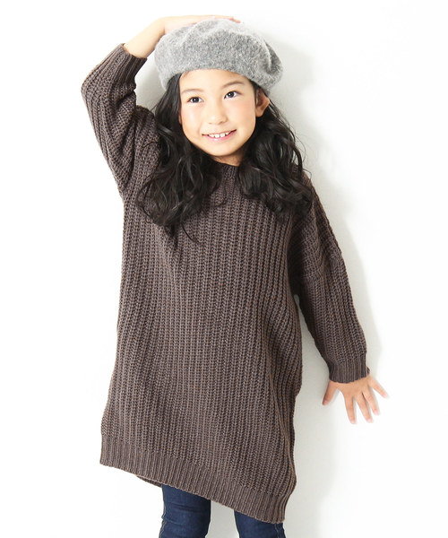 devirock(デビロック)の「畦編みニットワンピース セーター(ワンピース・キッズ・ベージュ/モカ/ラベンダー/イエロー系その他/ワイン・130cm/140cm/120cm/150cm/160cm/110cm/100cm)」の2枚目の写真