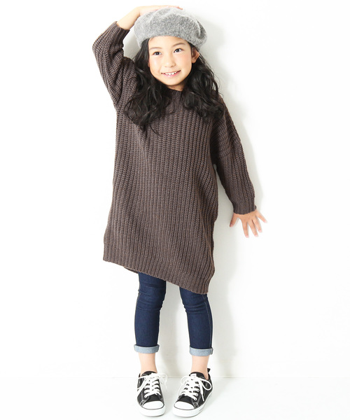 devirock(デビロック)の「畦編みニットワンピース セーター(ワンピース・キッズ・ベージュ/モカ/ラベンダー/イエロー系その他/ワイン・130cm/140cm/120cm/150cm/160cm/110cm/100cm)」の6枚目の写真