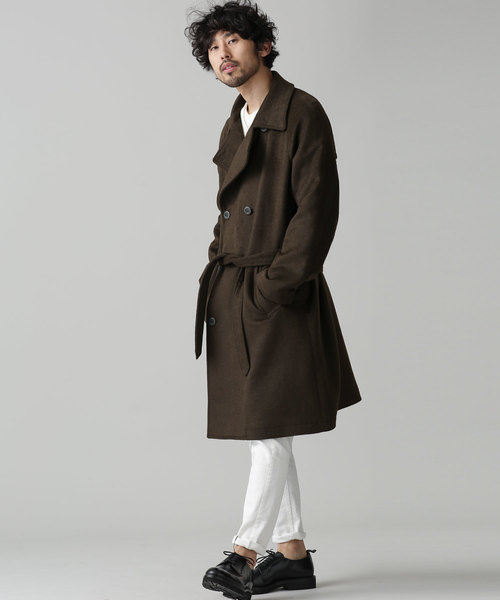 NANO universe（ナノユニバース）の「ワイドラペルウール混トレンチ（トレンチコート・メンズ・ブラウン/カーキ・SMALL/MEDIUM/LARGE）」の8枚目の写真
