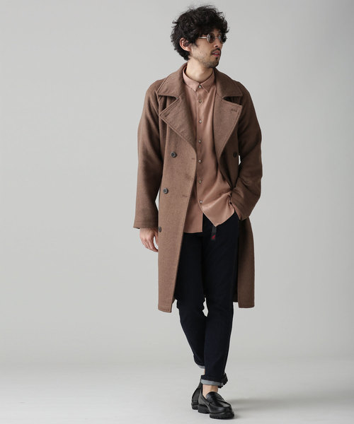 NANO universe（ナノユニバース）の「ワイドラペルウール混トレンチ（トレンチコート・メンズ・ブラウン/カーキ・SMALL/MEDIUM/LARGE）」の6枚目の写真