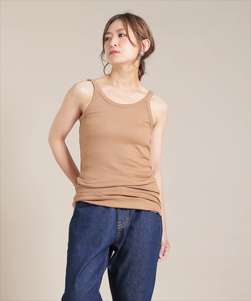 Kelen(ケレン)の「「KELEN / ケレン」リブメロータンクトップ"Rota"(Tシャツ/カットソー・レディース・ブラック/ベージュ/オフホワイト/オレンジ/グレイッシュベージュ/バーガンディー/イエロー・FREE)」の1枚目の写真