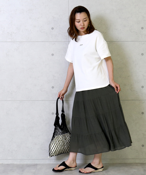 n'ee-ne（ネーネ）の「コットン鹿の子Tシャツ（Tシャツ/カットソー・レディース・オフホワイト/ブラック/ベージュ・M）」の8枚目の写真