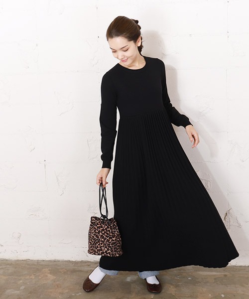 ウエスト切り替えAラインニットワンピース（ワンピース）｜coca（coca