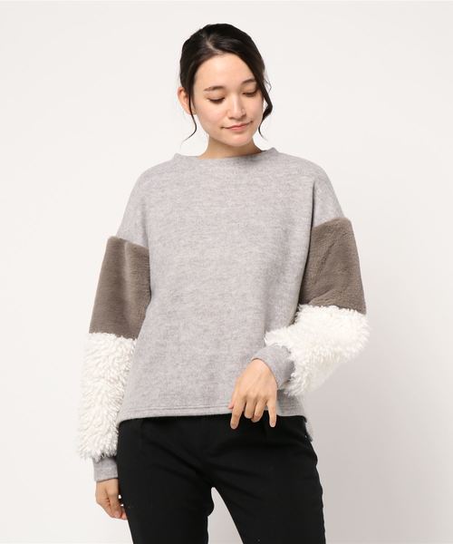 STYLEBLOCK（スタイルブロック）の「サカリバ起毛フェイクファースリーブプルオーバーカットソー（Tシャツ/カットソー・レディース・ブラック/グレー/モカ・M）」の3枚目の写真