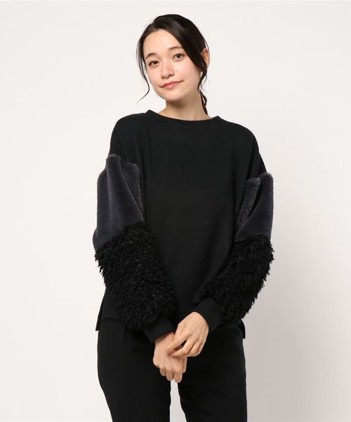 STYLEBLOCK（スタイルブロック）の「サカリバ起毛フェイクファースリーブプルオーバーカットソー（Tシャツ/カットソー・レディース・ブラック/グレー/モカ・M）」の2枚目の写真