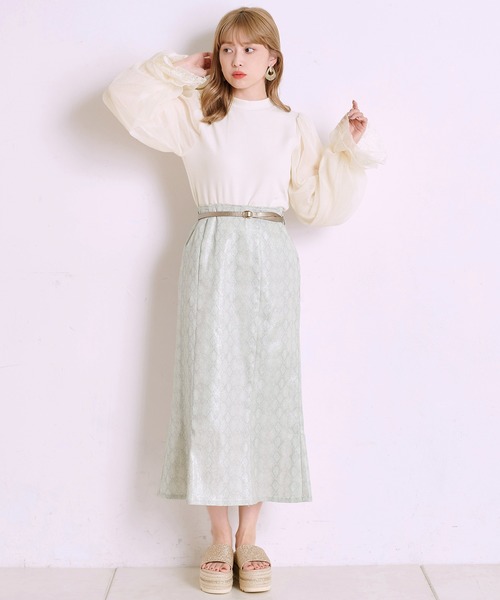 one after another NICE CLAUP(ワンアフターアナザーナイスクラップ)の「パイソン柄チューリップスカート(スカート・レディース・ピンク/カーキ・FREE)」の10枚目の写真