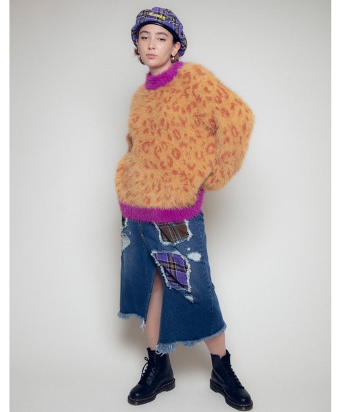 Candy Stripper（キャンディストリッパー）の「CHECK PATCHWORK DENIM スカート（デニムスカート・レディース・ライトインディゴブルー/インディゴブルー・1/2）」の12枚目の写真