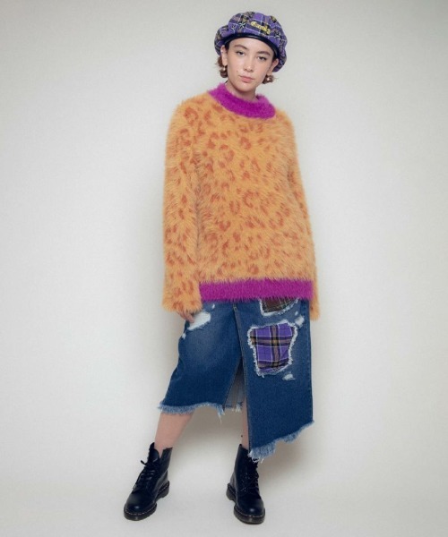 Candy Stripper（キャンディストリッパー）の「CHECK PATCHWORK DENIM スカート（デニムスカート・レディース・ライトインディゴブルー/インディゴブルー・1/2）」の9枚目の写真