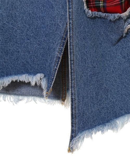 Candy Stripper（キャンディストリッパー）の「CHECK PATCHWORK DENIM スカート（デニムスカート・レディース・ライトインディゴブルー/インディゴブルー・1/2）」の10枚目の写真