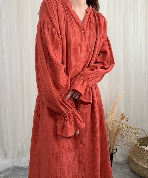 slowmelly（スローメリー）の「【WEARISTA てら】Ｗガーゼネグリジェワンピース（ワンピース・レディース・ダークブラウン/ライトベージュ/テラコッタ・FREE）」の18枚目の写真