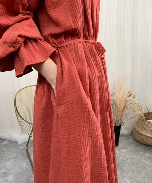 slowmelly（スローメリー）の「【WEARISTA てら】Ｗガーゼネグリジェワンピース（ワンピース・レディース・ダークブラウン/ライトベージュ/テラコッタ・FREE）」の19枚目の写真