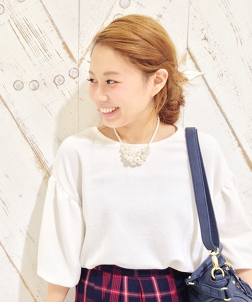 DISCOAT（ディスコート）の「【Discoat】リップル後ろ布帛切替プルオーバー（Tシャツ/カットソー・レディース・オフホワイト/ネイビー/ブラック/キャメル・ﾌﾘ-）」の2枚目の写真