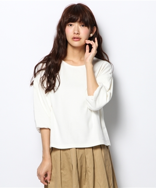 DISCOAT（ディスコート）の「【Discoat】リップル後ろ布帛切替プルオーバー（Tシャツ/カットソー・レディース・オフホワイト/ネイビー/ブラック/キャメル・ﾌﾘ-）」の16枚目の写真