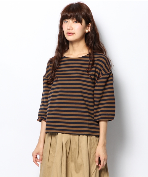 DISCOAT（ディスコート）の「【Discoat】リップル後ろ布帛切替プルオーバー（Tシャツ/カットソー・レディース・オフホワイト/ネイビー/ブラック/キャメル・ﾌﾘ-）」の4枚目の写真