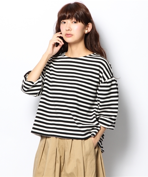 DISCOAT（ディスコート）の「【Discoat】リップル後ろ布帛切替プルオーバー（Tシャツ/カットソー・レディース・オフホワイト/ネイビー/ブラック/キャメル・ﾌﾘ-）」の3枚目の写真