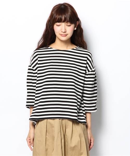 DISCOAT（ディスコート）の「【Discoat】リップル後ろ布帛切替プルオーバー（Tシャツ/カットソー・レディース・オフホワイト/ネイビー/ブラック/キャメル・ﾌﾘ-）」の5枚目の写真