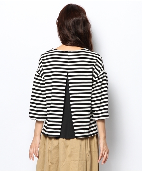 DISCOAT（ディスコート）の「【Discoat】リップル後ろ布帛切替プルオーバー（Tシャツ/カットソー・レディース・オフホワイト/ネイビー/ブラック/キャメル・ﾌﾘ-）」の10枚目の写真