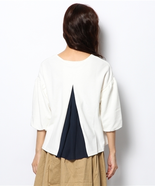 DISCOAT（ディスコート）の「【Discoat】リップル後ろ布帛切替プルオーバー（Tシャツ/カットソー・レディース・オフホワイト/ネイビー/ブラック/キャメル・ﾌﾘ-）」の8枚目の写真