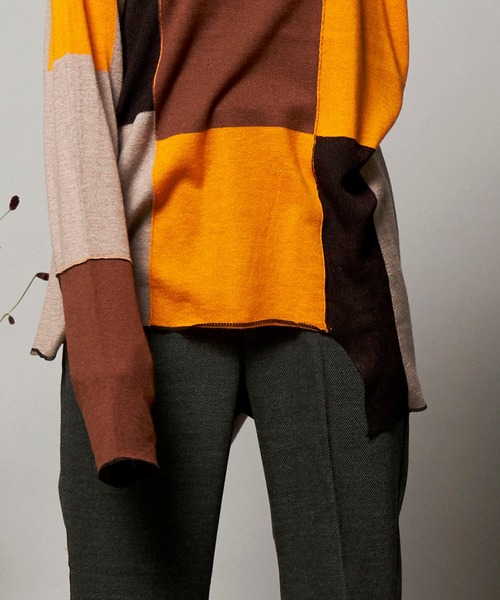 MAISON SPECIAL（メゾンスペシャル）の「マルチカラーブロッキングニット【MAISON SPECIAL/メゾンスペシャル】（ニット/セーター・レディース・イエロー/オレンジ・FREE）」の3枚目の写真