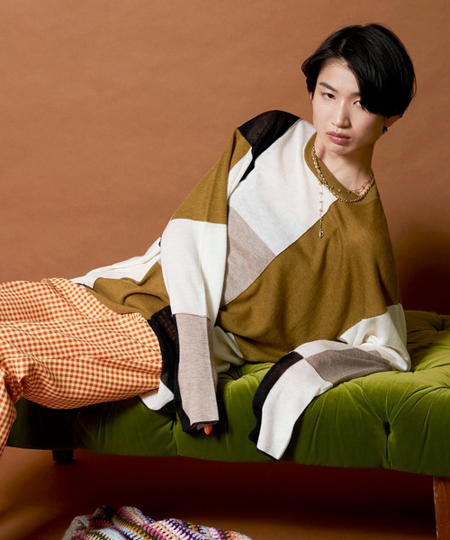 MAISON SPECIAL（メゾンスペシャル）の「マルチカラーブロッキングニット【MAISON SPECIAL/メゾンスペシャル】（ニット/セーター・レディース・イエロー/オレンジ・FREE）」の7枚目の写真