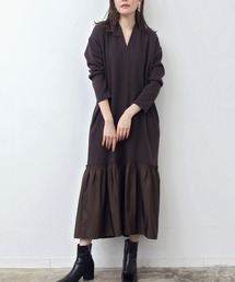 HERENCIA | 【WEB限定商品】Vあき裾異素材ドッキングワンピース(ワンピース)