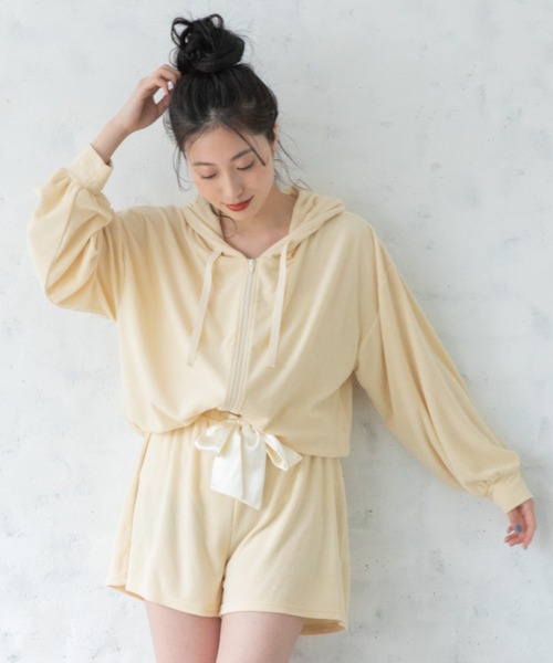 Mysa&Liina(ミーサリーナ)の「【ルームウェア】パイルパーカー×ショートパンツSET(ルームウェア/パジャマ・レディース・ベージュ/ネイビー/オフホワイト/ピンク/イエロー・M/L)」の21枚目の写真