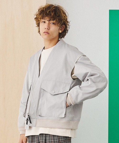 UNITED TOKYO（ユナイテッドトウキョウ）の「トリプルフェイスノーカラーボンバージャケット（ブルゾン・メンズ・ライトグレー/ブラック/アイボリー・1/2）」の11枚目の写真