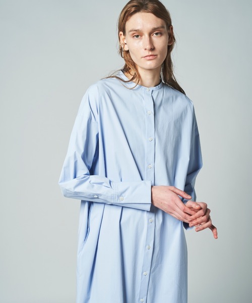 【新品】N.O.R.C 白　バンドカラー　シャツワンピース セール】basic バンドカラーシャツワンピース（シャツワンピース