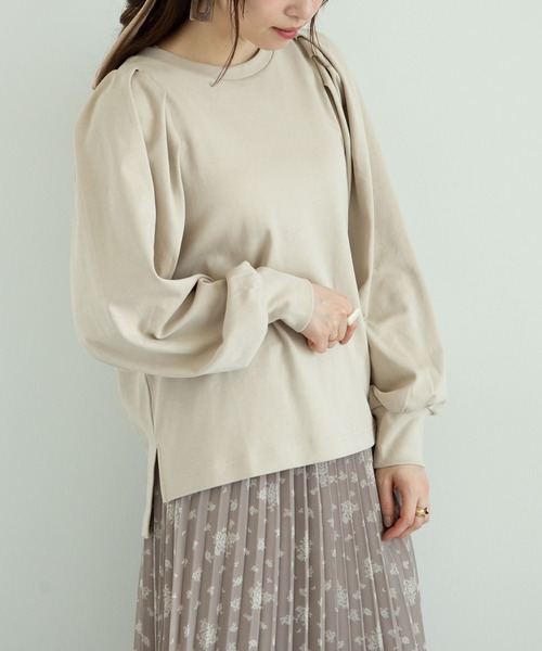 earth music&ecology（アースミュージックアンドエコロジー）の「スムースボリュームスリーブカットソー ＊（Tシャツ/カットソー・レディース・ミント/ライトベージュ/ライトピンク/ブラック/オフホワイト/ライトグレー・FREE）」の10枚目の写真