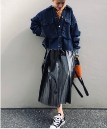 Metallic gather flare skirt