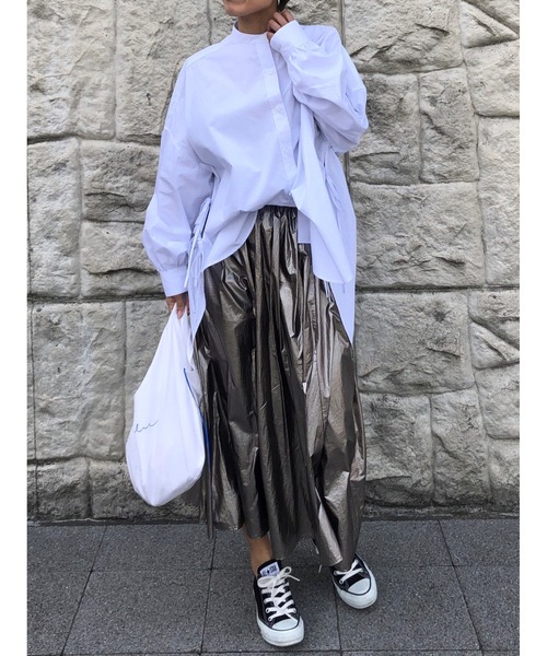 ulu（ウル）の「Metallic gather flare skirt（スカート・レディース・ブラック/シルバー・FREE）」の9枚目の写真