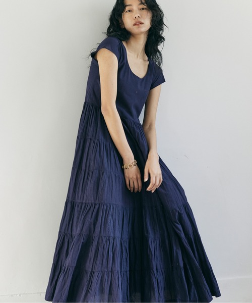 MARIHA☆マリハ☆草原の虹のドレスティアード マキシワンピース半袖ネイビー MARIHA（マリハ）の「【MARIHA】ティアードマキシワンピース