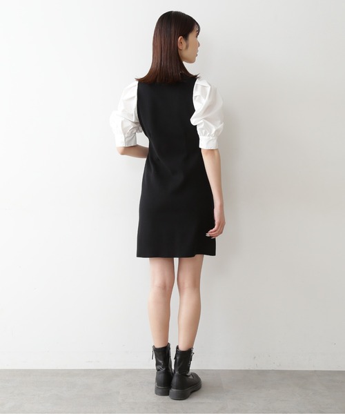 FREE'S MART(フリーズマート)の「◆布帛ドッキング衿付き半袖ミニワンピース(ワンピース・レディース・ブラック/ベージュ・FREE)」の4枚目の写真