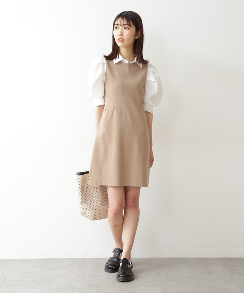 FREE'S MART(フリーズマート)の「◆布帛ドッキング衿付き半袖ミニワンピース(ワンピース・レディース・ブラック/ベージュ・FREE)」の6枚目の写真