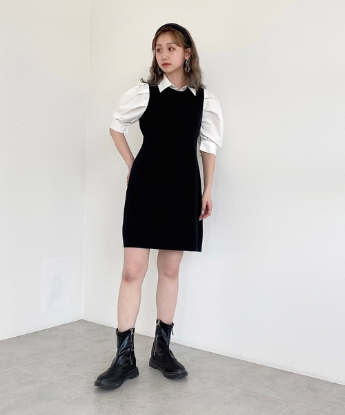 FREE'S MART(フリーズマート)の「◆布帛ドッキング衿付き半袖ミニワンピース(ワンピース・レディース・ブラック/ベージュ・FREE)」の7枚目の写真