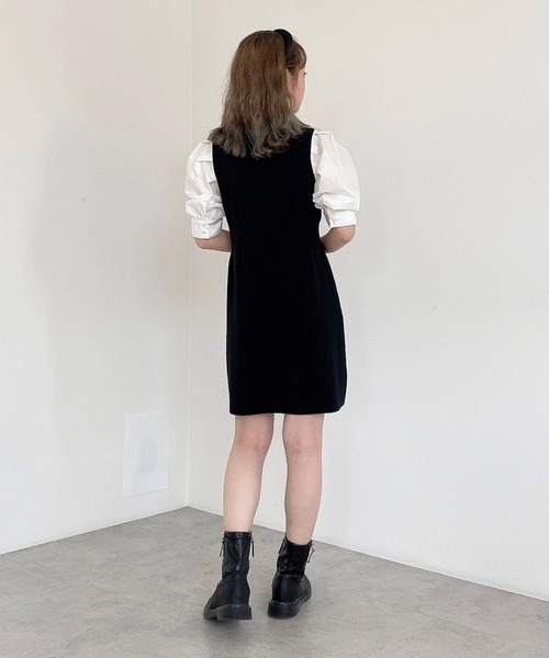 FREE'S MART(フリーズマート)の「◆布帛ドッキング衿付き半袖ミニワンピース(ワンピース・レディース・ブラック/ベージュ・FREE)」の8枚目の写真