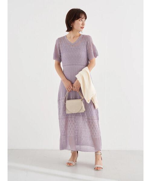 earth music&ecology（アースミュージックアンドエコロジー）の「クロシェニットワンピース ＊（ワンピース・レディース・ブルー/パープル/ホワイト系その他2・FREE）」の4枚目の写真