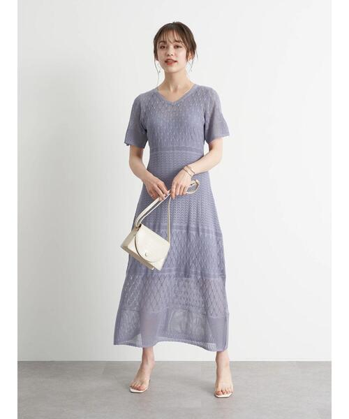 earth music&ecology（アースミュージックアンドエコロジー）の「クロシェニットワンピース ＊（ワンピース・レディース・ブルー/パープル/ホワイト系その他2・FREE）」の6枚目の写真