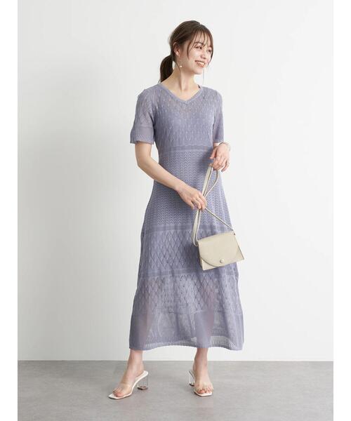 earth music&ecology（アースミュージックアンドエコロジー）の「クロシェニットワンピース ＊（ワンピース・レディース・ブルー/パープル/ホワイト系その他2・FREE）」の7枚目の写真