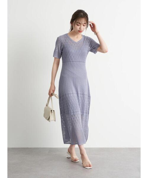 earth music&ecology（アースミュージックアンドエコロジー）の「クロシェニットワンピース ＊（ワンピース・レディース・ブルー/パープル/ホワイト系その他2・FREE）」の8枚目の写真