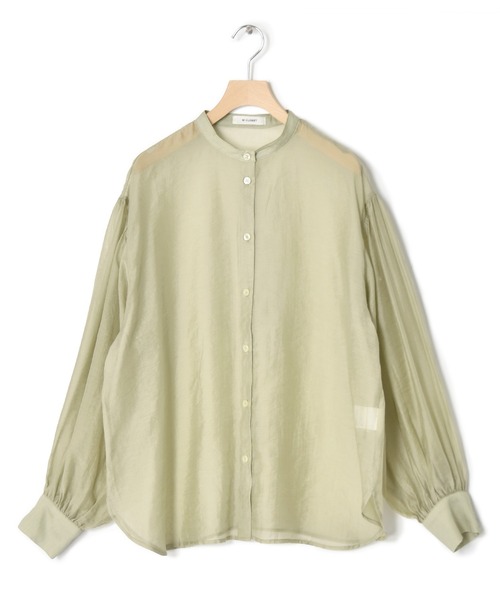 w closet（ダブルクローゼット）の「バンドカラーシアーシャツ（シャツ/ブラウス・レディース・スモークグレー/ラベンダー/ライトグリーン/ベージュ/アイボリー/グリーン・FREE）」の15枚目の写真