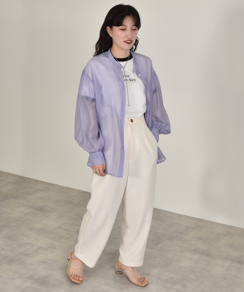 w closet（ダブルクローゼット）の「バンドカラーシアーシャツ（シャツ/ブラウス・レディース・スモークグレー/ラベンダー/ライトグリーン/ベージュ/アイボリー/グリーン・FREE）」の16枚目の写真