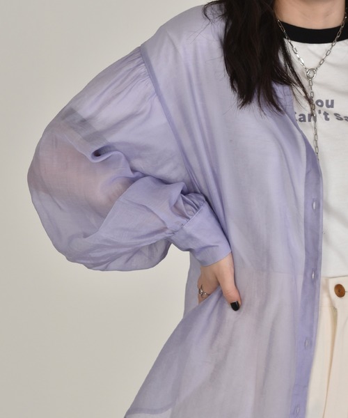 w closet（ダブルクローゼット）の「バンドカラーシアーシャツ（シャツ/ブラウス・レディース・スモークグレー/ラベンダー/ライトグリーン/ベージュ/アイボリー/グリーン・FREE）」の20枚目の写真