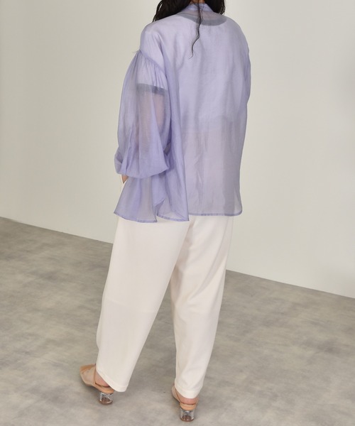 w closet（ダブルクローゼット）の「バンドカラーシアーシャツ（シャツ/ブラウス・レディース・スモークグレー/ラベンダー/ライトグリーン/ベージュ/アイボリー/グリーン・FREE）」の22枚目の写真