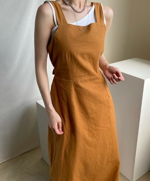 ABITOKYO（アビトーキョー）の「麻ライクバックリボンサロペット（サロペット/オーバーオール・レディース・ブラック/ブラウン/ベージュ/オフホワイト・FREE）」の14枚目の写真