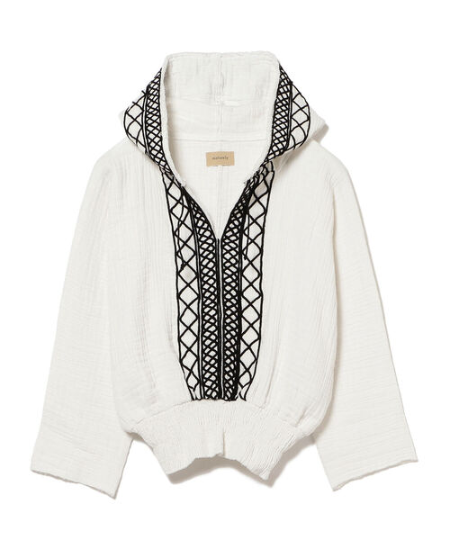 BEAMS BOY（ビームスボーイ）の「maturely / DoubleGauze Hoodie（シャツ/ブラウス・レディース・ホワイト/ブラック・ONE SIZE）」の5枚目の写真