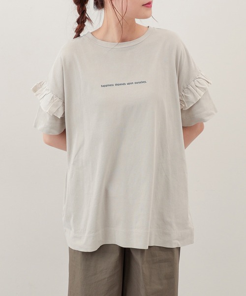 PUAL CE CIN（ピュアルセシン）の「ピグメント染め×ロゴプリントTシャツ（Tシャツ/カットソー・レディース・ベージュ/グレー/スミクロ/オリーブ系・FREE）」の18枚目の写真